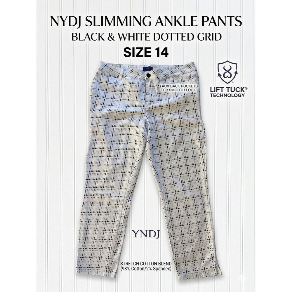 NYDJ White & Black Polka Dot Grid Ankle Pants - Size 14